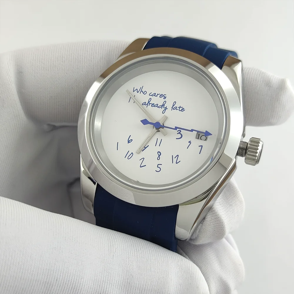 

39mm NH35 Watch Who Cares I'm Already Late Watch High Quality Sapphire Crystal Glass Waterproof Case NH35 Movement Watch