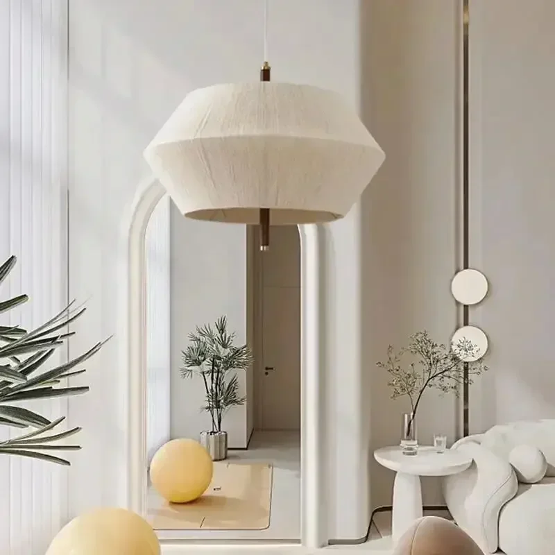 ‌Japanese Wabi Sabi Handmade Fabric Retro Pendant Light with E27 Bulb Socket For Living Room Bedroom Restaurant Hotel Decor Lamp