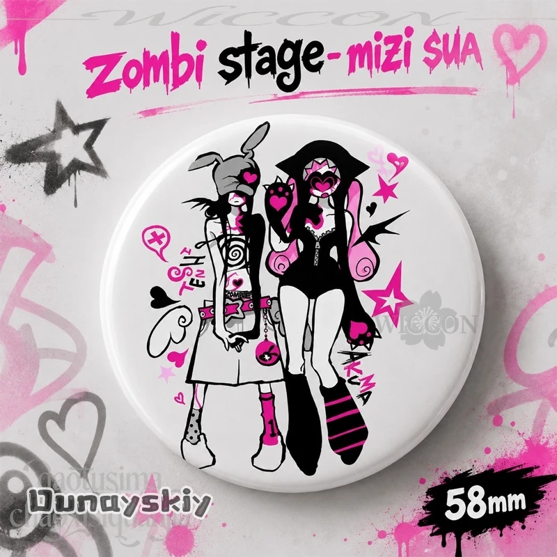 CR824Mizi Sua New Event Kawaii Jirai Kei Styles Fashion Gyaru Tinplate Soft Button Pin Brooch Metal Badge Cosplay Zombi Stage