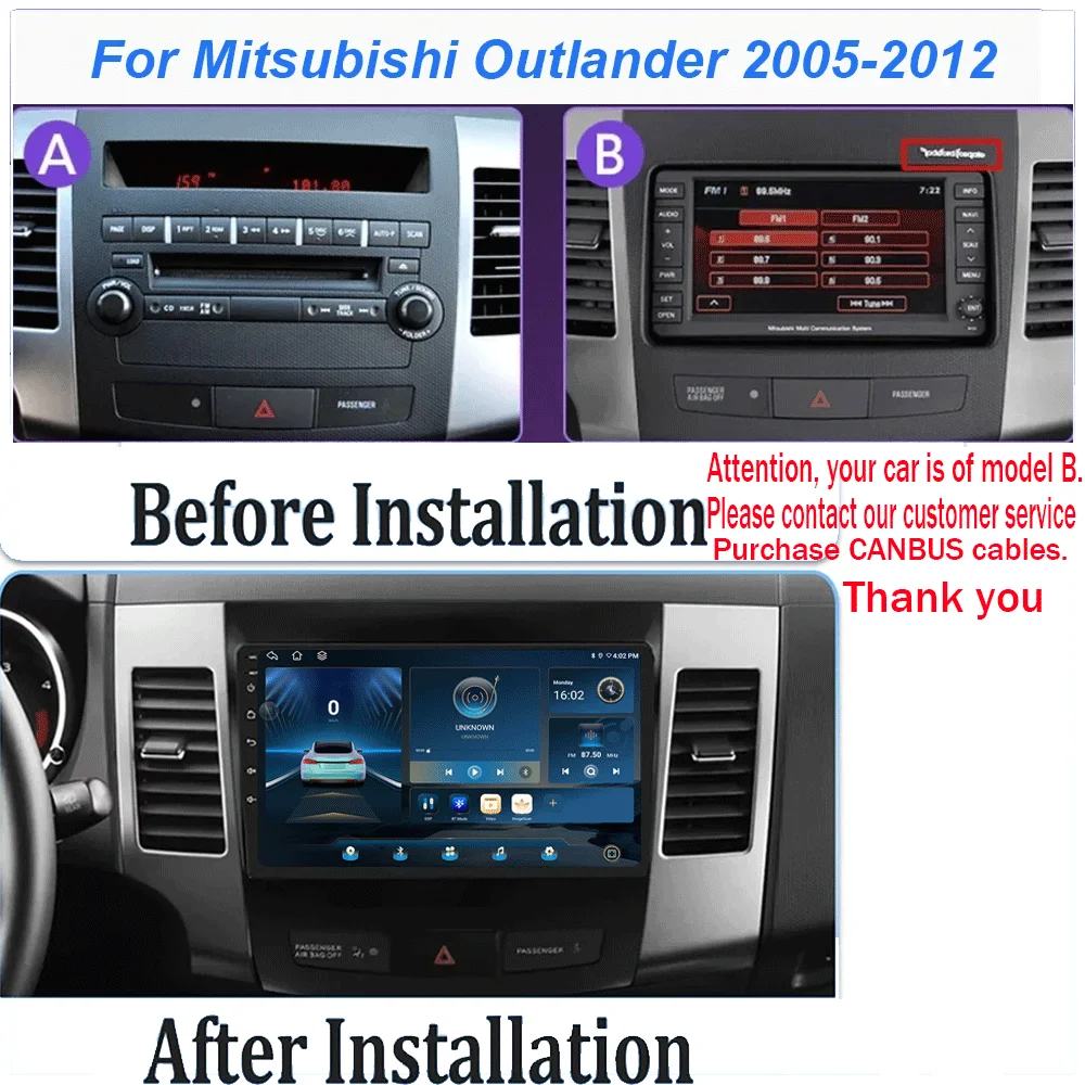 LJZN Android 16 For Mitsubishi Outlander 2007-2012 9Inch Car Radio Stereo Audio GPS Player Carplay Auto Screen WIFI+4G