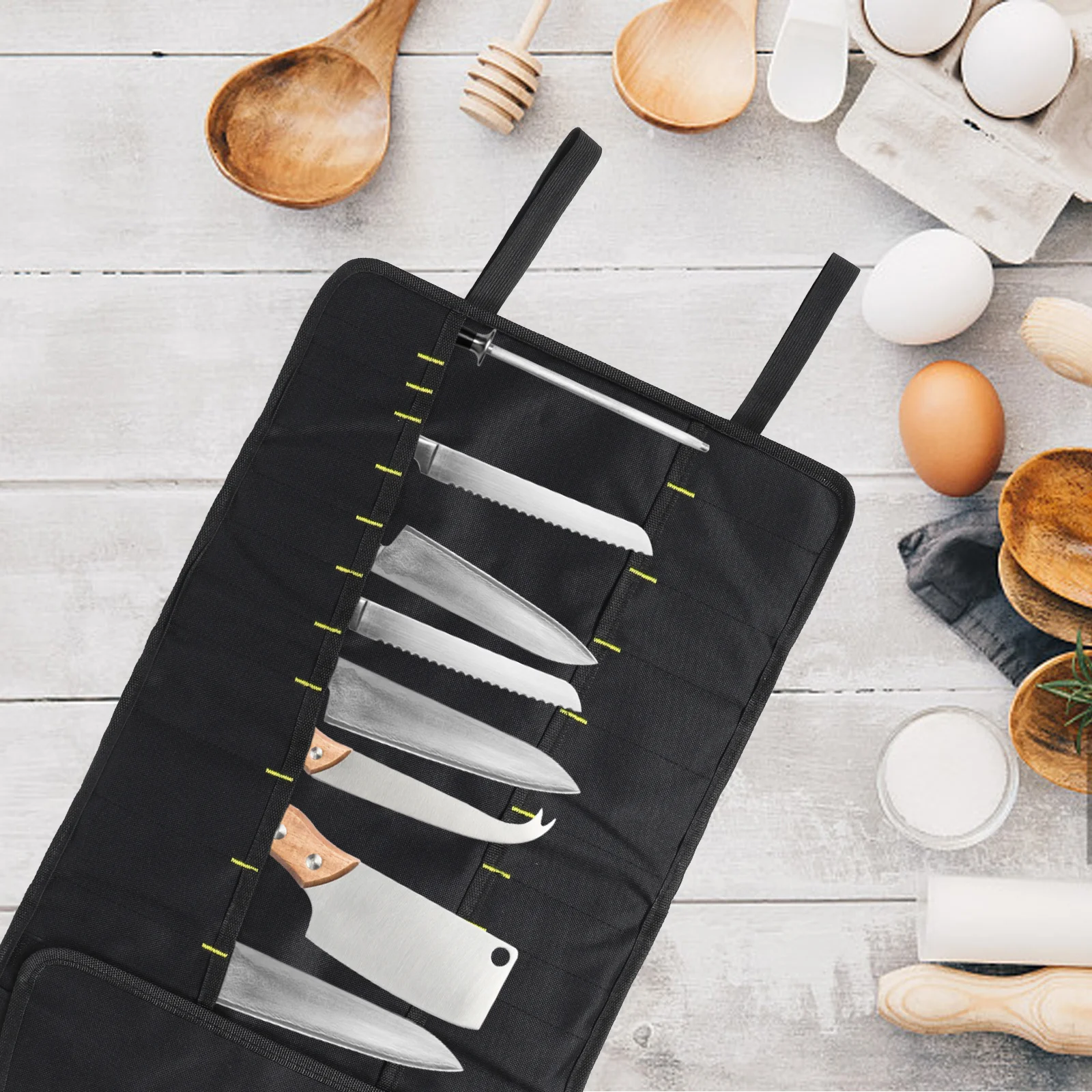 

1pc Knife Roll Bag 22 Slots Portable Cutlery Organizer For Kitchen Hotel Restaurant Oxford Cloth Cutter Bag Versatile Cutlery