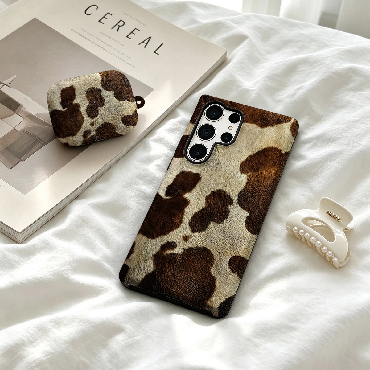 Brown Cowhide Spots Phone Case For Samsung Galaxy S26 S25 Ultra S24 S23 Ultra Plus Shockproof Double Layer Tough Back Cover