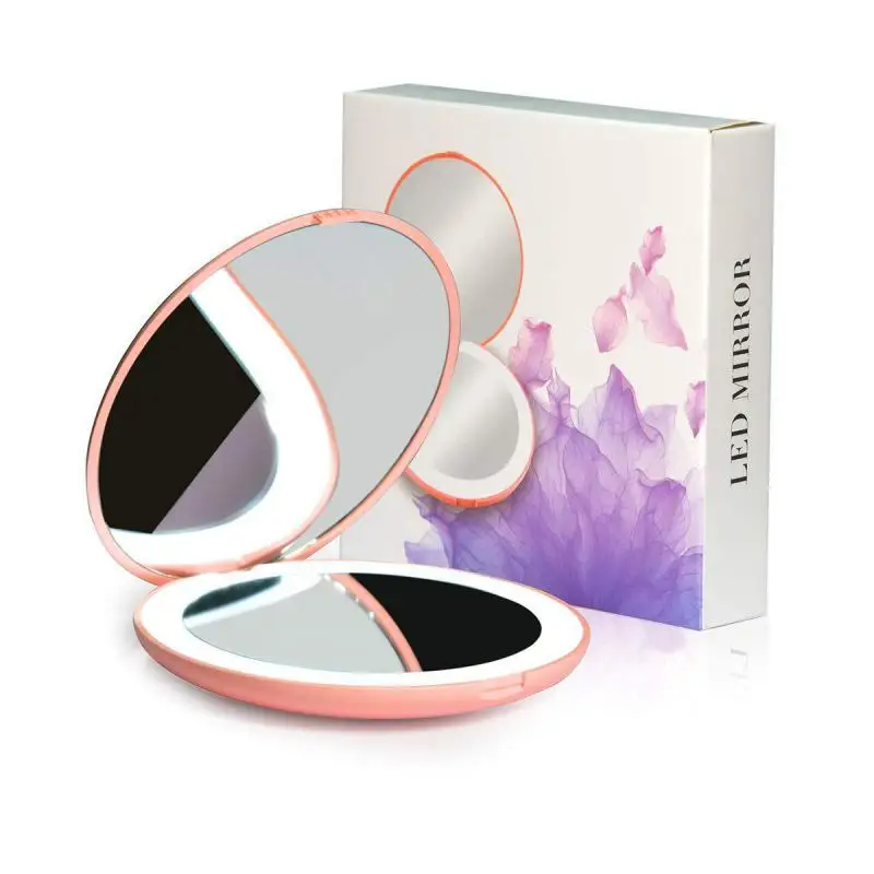 Miroir de Maquillage à Lumière LED pour Femme, Petite Poche, Effet Lumineux, Mini, Rose, Blanc