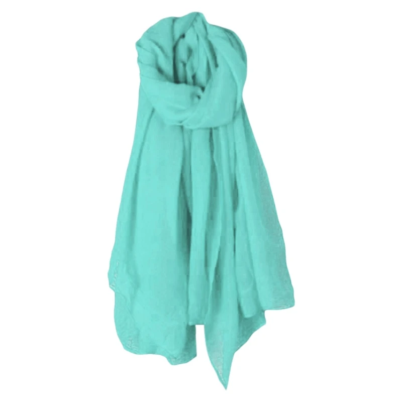 Women Solid Color Long Scarf Shoulder Wrap Vintage Cotton Linen Large Shawl Hijab Elegant Lightweight Big for Head Scarv