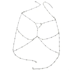 Women Necklace Vintage Beads Body Chest Clavicle Chain Jewelry for Party Beach Vacation, Silver
