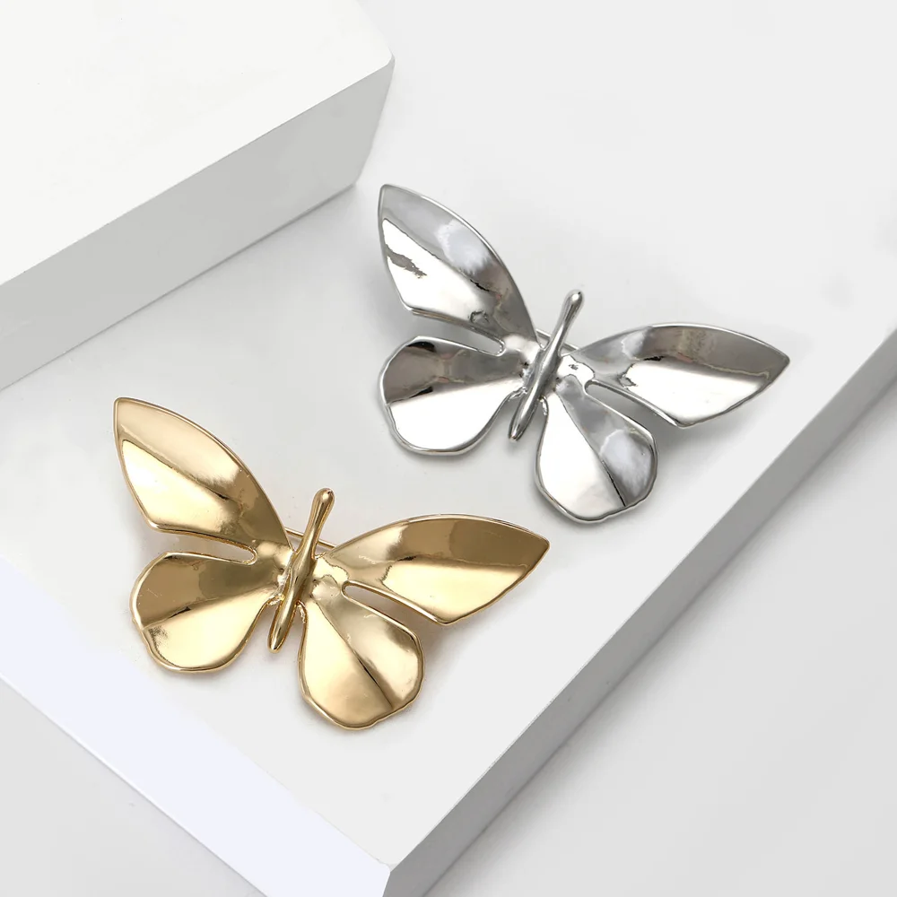 Extremely Simple Glossy Butterfly Brooches Gold Silver Metal Smooth Butterfly Brooch Exquisite Coat Suit Decoration Accessory