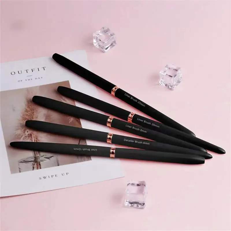 Black Nail Art Liner Brushes 5Sizes Painting Nail Design Pen /8/12/20/25mm Drawing Tool For Long Lines Thin Details Manicure Pen