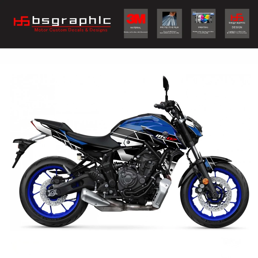 

For Yamaha Mt-07 MT07 2021-2024 2023 22 Motorcycle Body Fairing Protective Sticker Decal Street Bike Conquer Graphic Kit Blue