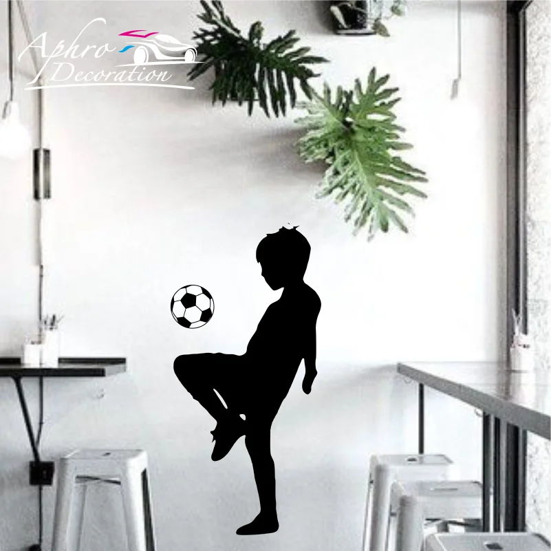 Little Boy Football wallstickers Wallpaper for boys Kids Room decoration vinyl Wall Sticker Bedroom Decor soccer mural Decal