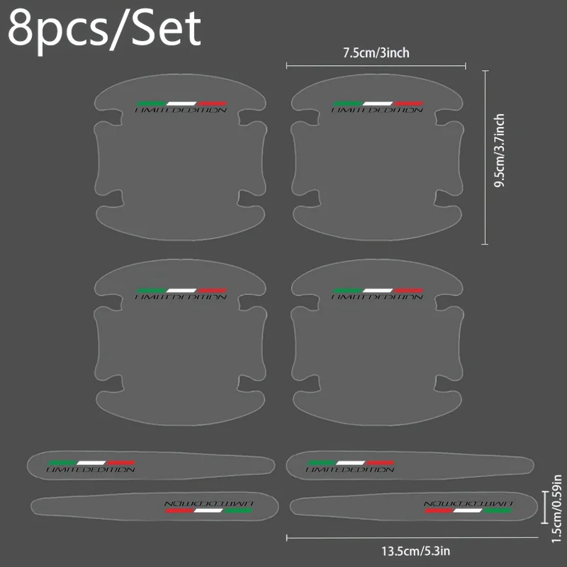 8Pcs/Set Italian Flag Limited Edition Clear Door Cup & Handle Stickers, Waterproof Anti-Scratch PVC Car Decals