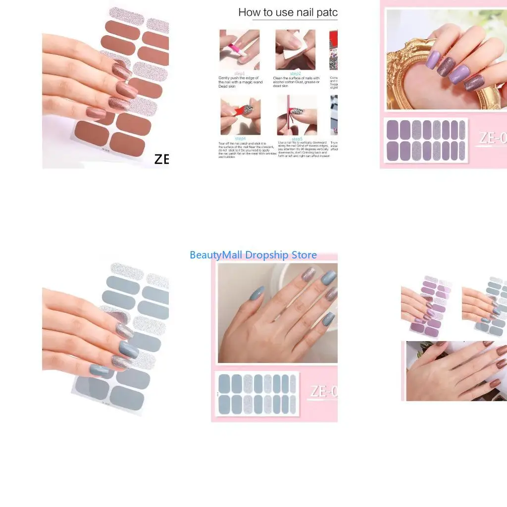 40JD 16Pcs Long Polish Strips Semi Cure Stickers for Beginner Women Girl