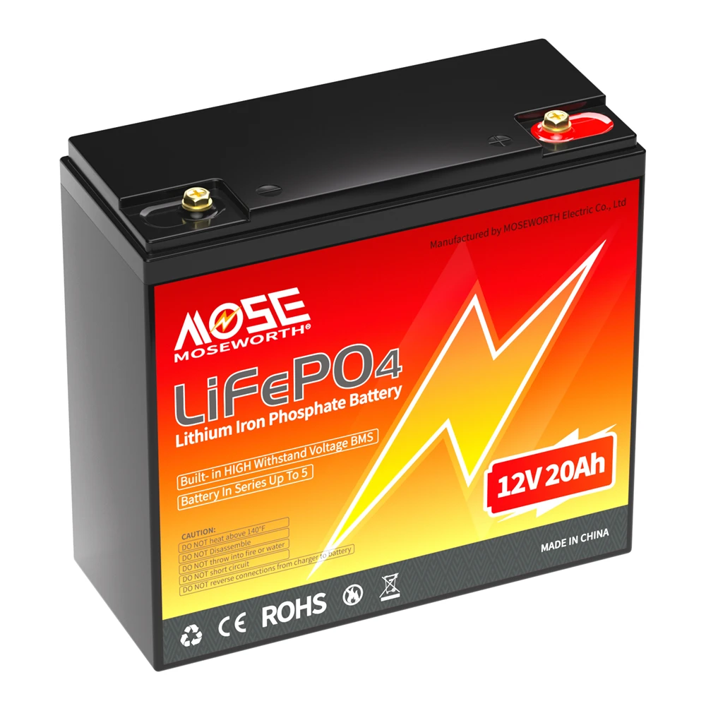 MOSEWORTH 12V 20Ah Lithium LiFePO4 Tiefzyklusbatterie mit BMS Lithium-Eisenphosphat Wiederaufladbare Batterie für Solarleuchten und Camping – Detail 12