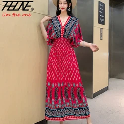 THHONE Women Dress Summer 2025 Maxi Long Print Indian Bohemian Clothing Dresses Vintage Korean Style Fashion Robe Ropa De Mujer
