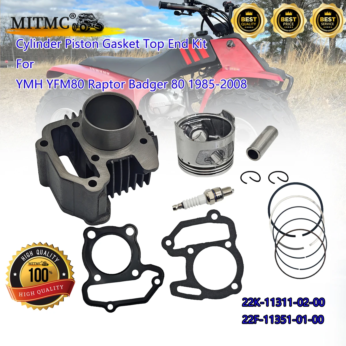 High Quality 47mm Cylinder Piston Gasket Top End Kit For YMH YFM80 Raptor Badger 80 1985-2008 22K-11311-02-00 22F-11351-01-00