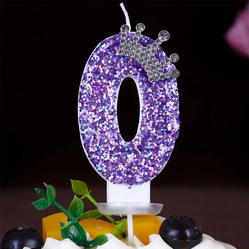 ‘2025 Purple Crown Birthday Candles Number 0 1 2 3 4 5 6 7 8 9 Princess Cake Decoration Candles Anniversary Party Cake Topper