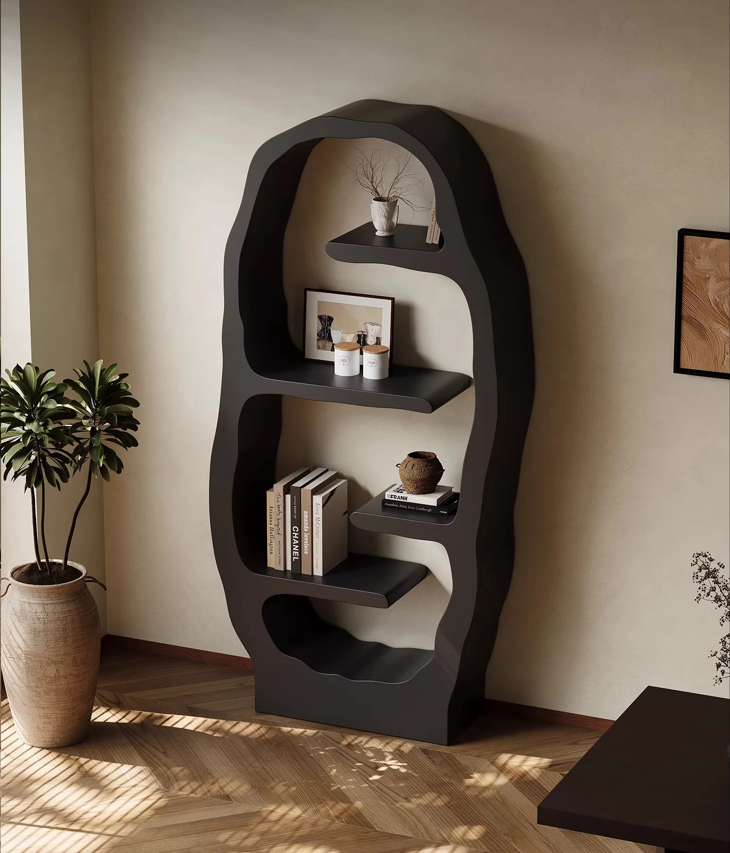 Retro study shelf Home living room decorative shelf High-end solid wood storage rack Designer medieval shelf