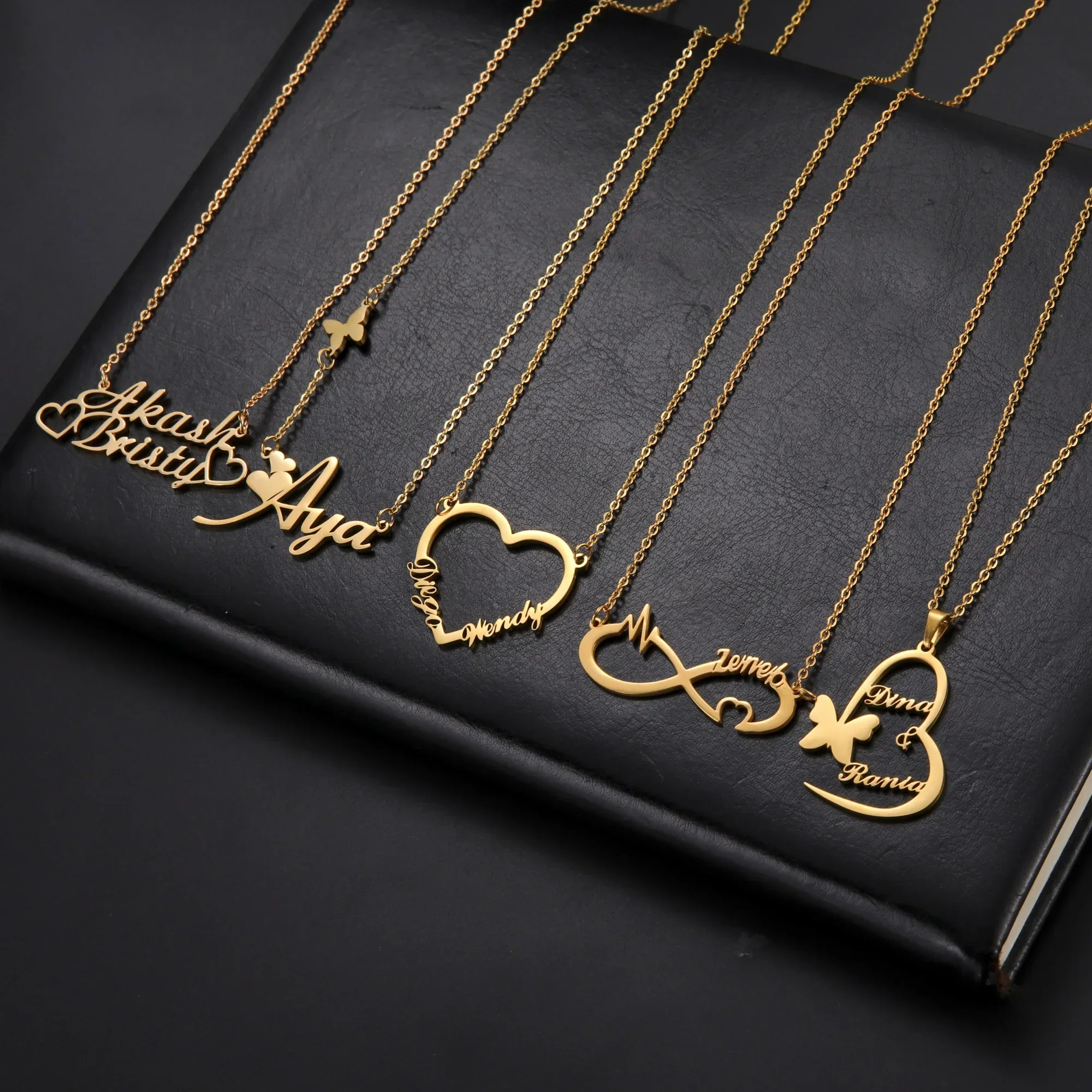 Custom Name Necklace Personalised Arabic Heart Butterfly Infinity Love Pendant Necklaces for Women Stainless Steel Jewelry Gift image 2
