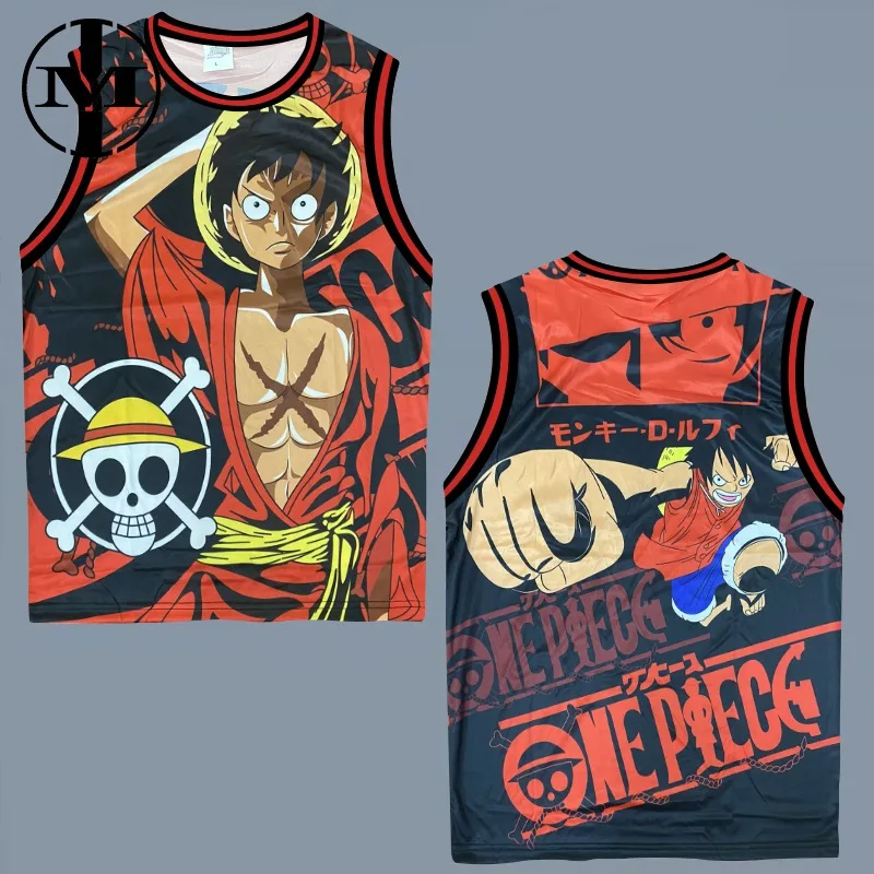 2026 Summer One Piece Luffy Retro Cosplay Vest Men's Oversize 3D Printed Sleeveless T-shirt Family Unisex Children Sports Shirt