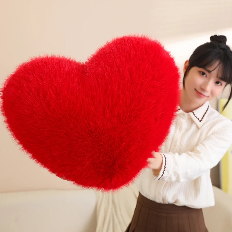 Fluffy Heart Plush Pillow Red Pink White 3 Colors Love Toys Sofa Cushion Girls Comfortable Home Decor Children Present