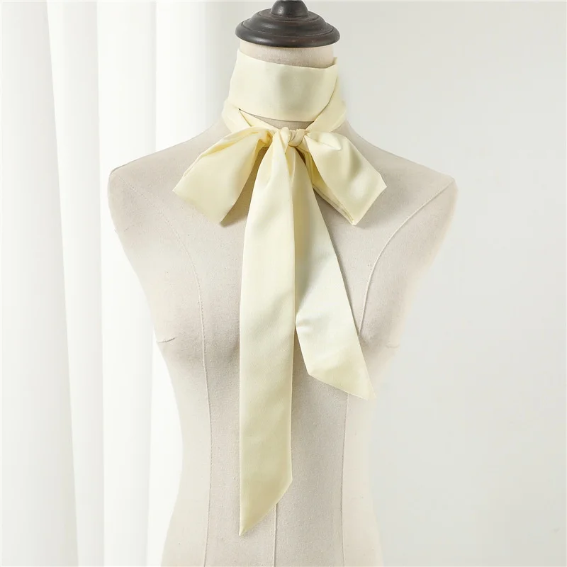 Women Plain Long Thin Silk Scarf Neckties Ribbon Neckband Headband Neckerchief Hair Scarf Bag Scarf