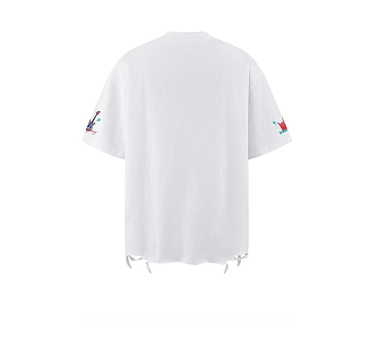 Summer New American Street Rock Punk Style Men's Black White T-Shirt Colorful Letter Print Round Neck Short Sleeve Tee