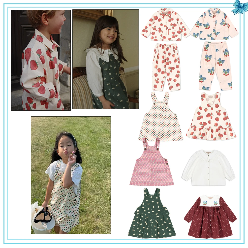 

Новый комплект детской одежды в стиле KS 2026: платье с принтом клубники и вишни, повседневный наряд для девочек-малышек на весну-осень