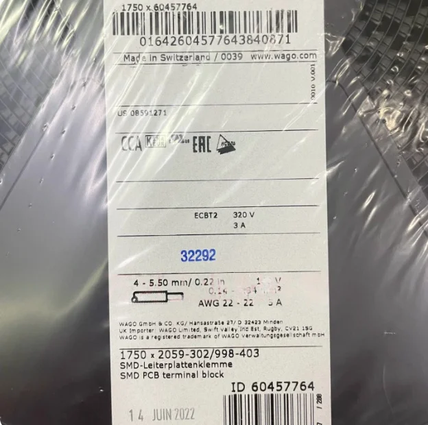 Original WAGO SMD LED PCB Terminal 2060‑451‑998‑404 / 2061‑602 / 2059‑301 Surface Mount Connector for LED Module Light