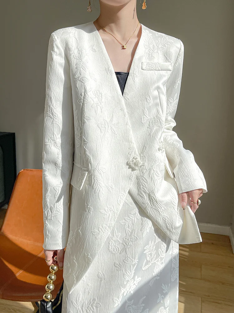 

Acetate Satin Floral Embroidery Jaet Women's Ele Loose Vintage Chinese Sle Top Quali Commute Faion