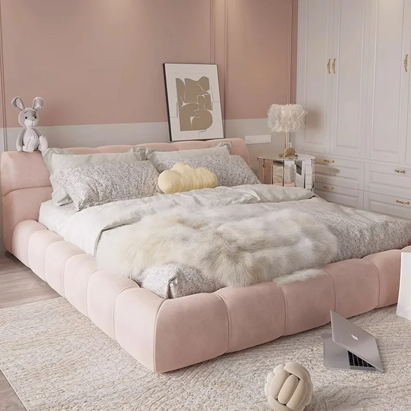 

Puff bed girls bedroom princess bed modern simple cream wind Internet celebrity master bedroom double fabric bed