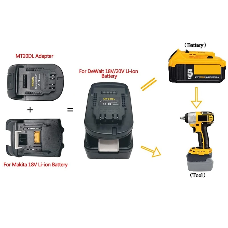 For Makita 18V Li-Ion Battery Bl1830 Bl1860 Bl1815 To For Dewalt 18V 20V Li-Ion Battery tool Dcb200 Battery Adapter Mt20Dl