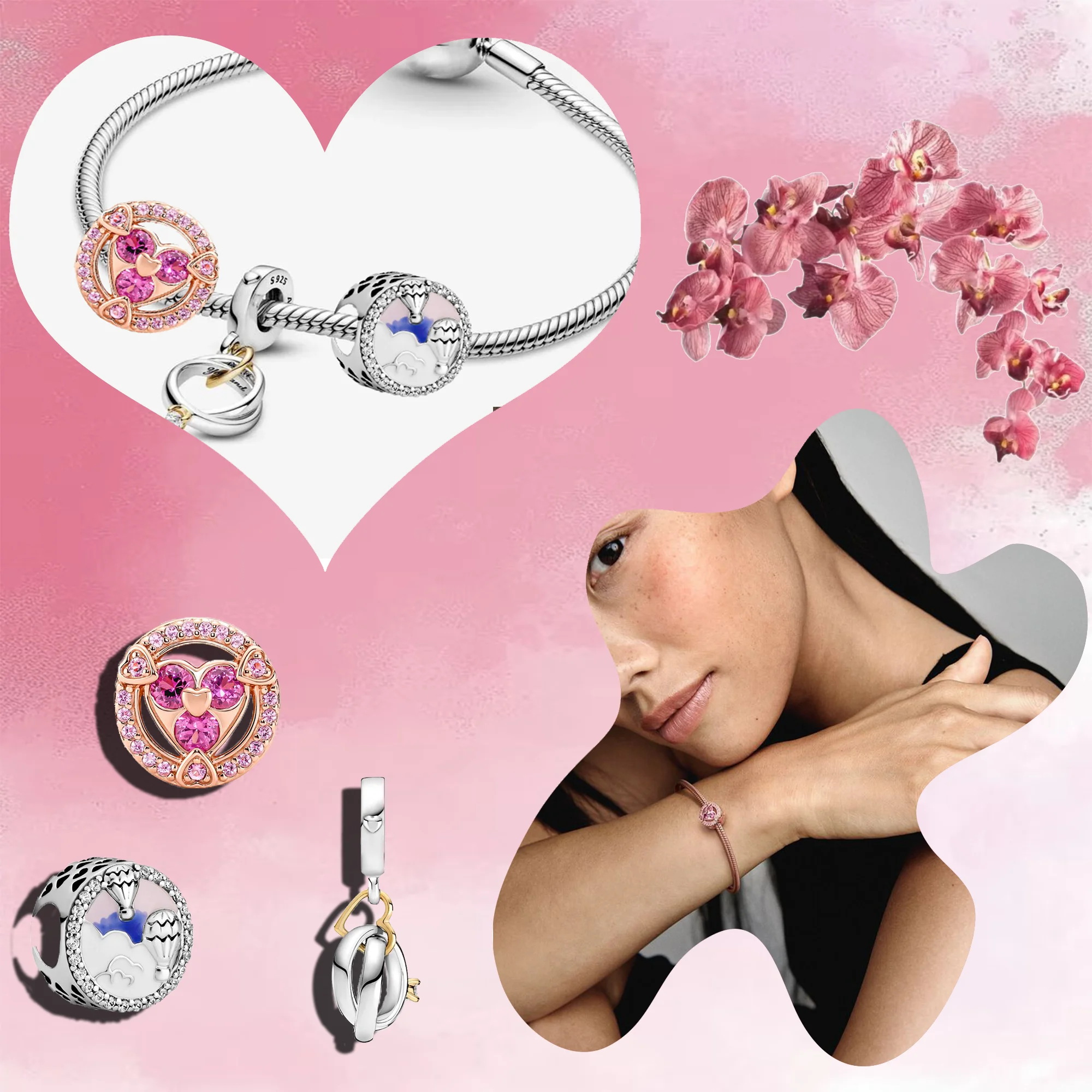 

Pure silver S925 women's jewelry pan Danish lover confession bracelet pendant Valentine's Day confession gift for girlfriend