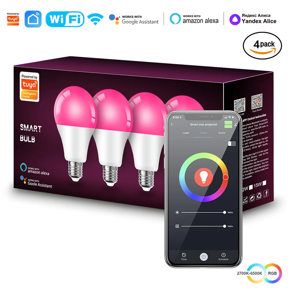 Smart Led bulb voice control dimming color WiFi A70 bulb light RG BCW E27 Color-changing ambient light decorate lamp accessories