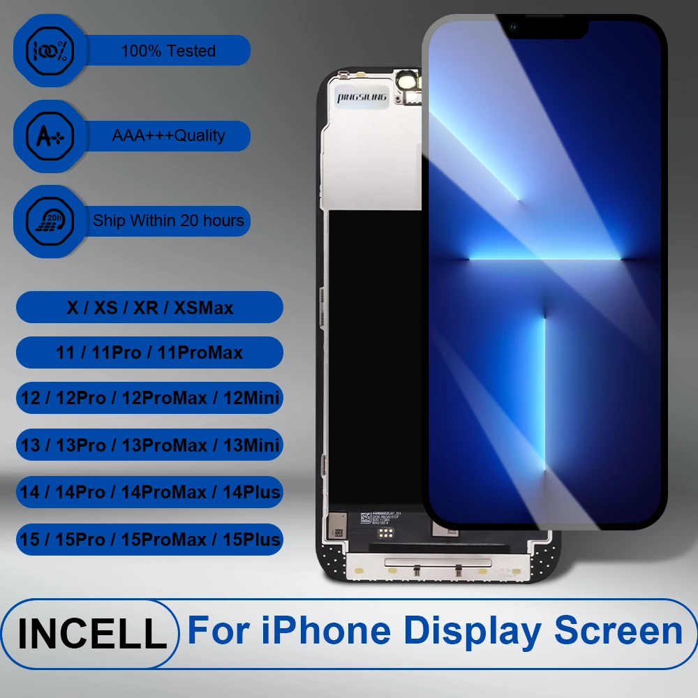PINGSILING Display 3D Touch Screen INCELL For iPhone X XR XS MAX 12 13 Mini 14 15 11 Pro Max Plus INCELL Screen Replacement