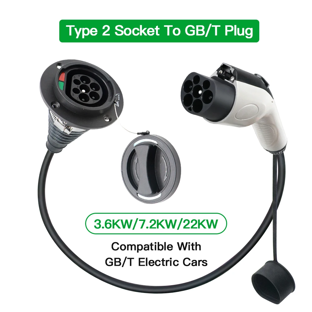 

EV Charging 16A/32A Cable Double IEC 62196-2 GB Plug to Type2 Vehicle Side Socket 1m Extension Cable Adapter Customized