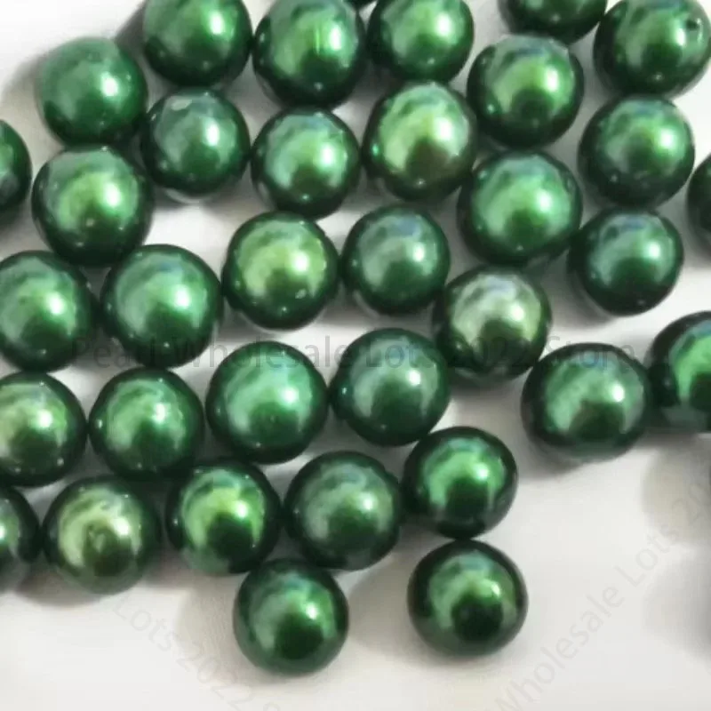 Natural 10-11mm Peacock Green Pearls, No Hole, DIY Jewelry Supplies for Pendant, Earrings, Ring