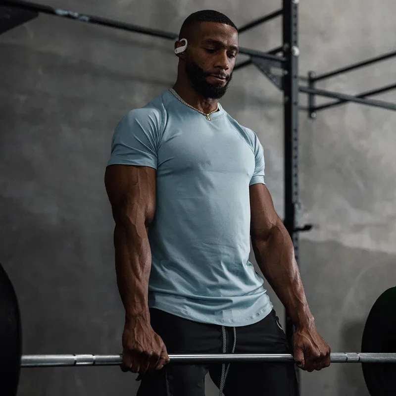 

Mens Summer Quick Dry Mesh Breathable Casual Short Sleeve Compression T-Shirt Gym Fitness Clothing Sports Running Tee Sweatshirt