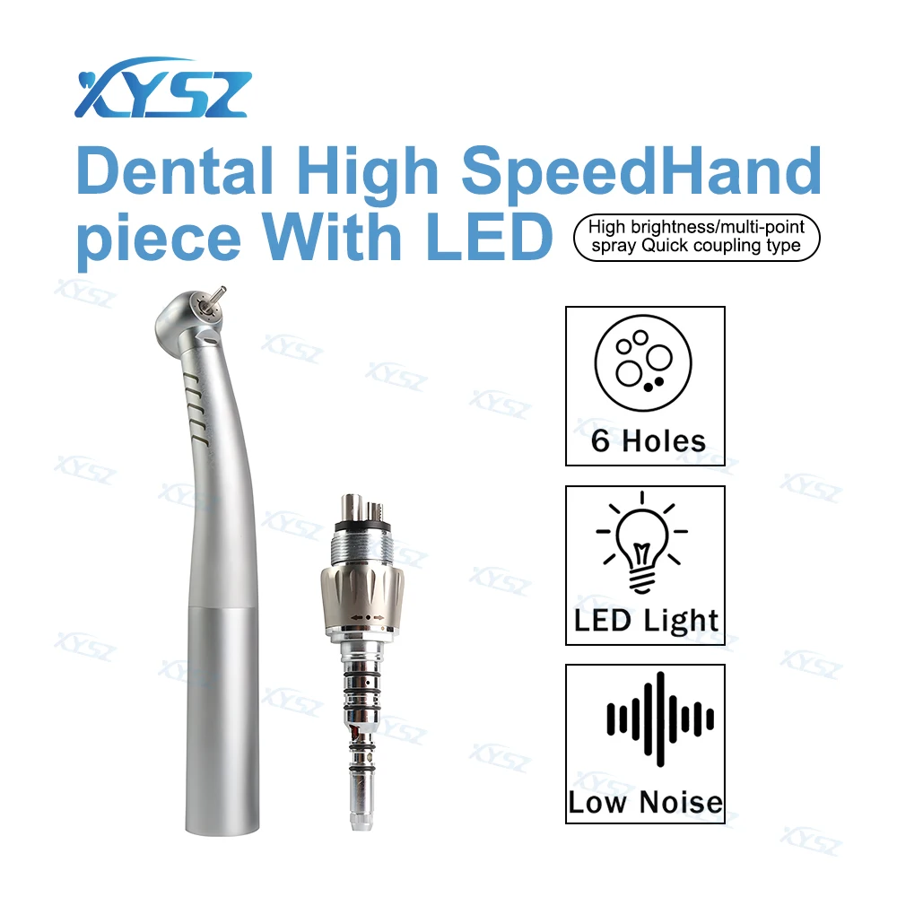 XYSZ 6 Holes Fiber Optic LED High Speed Air Turbine Handpiec Handpiece Compatible With K Type Quick Coupling Dentistry Tool