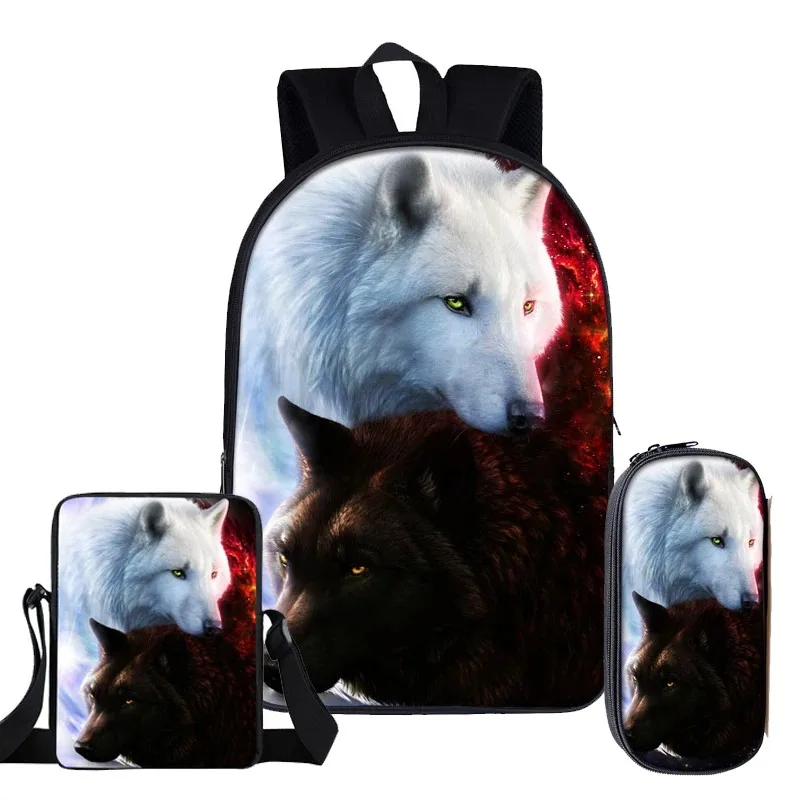 

Harajuku 3D Moon and Howling Wolf Print School Backpacks, Laptop Backpack, Student Backpack, Tilt Shoulder Bag, Pencil Case, 3Pc