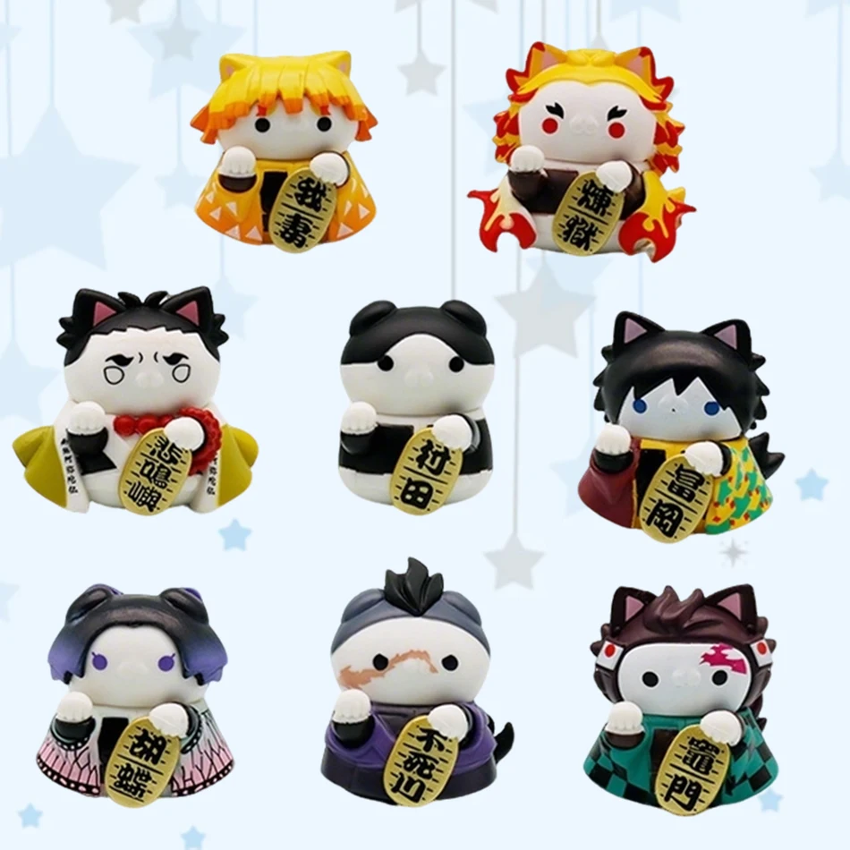 Neue Anime Demon Slayer Figuren: Nezuko, Tanjirou, Zenitsu, Inosuke Mini-Figuren, Kawaii Zhaocai Katzen-Serie, PVC-Modellpuppen