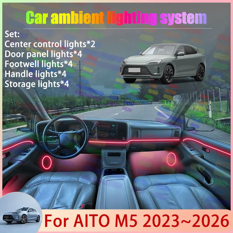 

For AITO M5 2023~2026 Seres 5 M5 2024 2/24 in 1 Car Atmosphere Light Lamp RGB Shade Ensemble Streamer Atmosphere Set Auto Parts