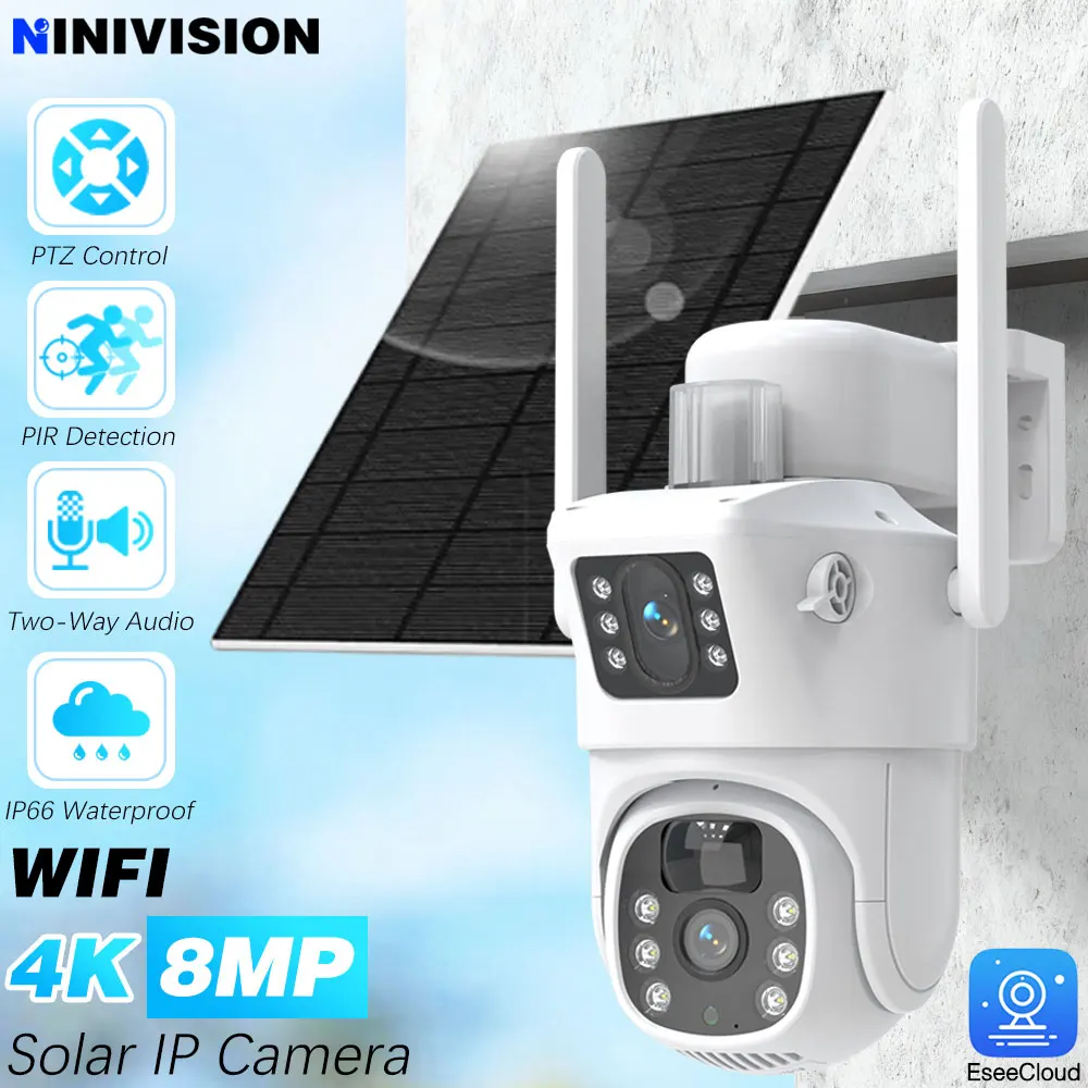 

4K 8MP Dual Screen Solar Camera Outdoor Wireless 2.4G&5G HZ WiFi PTZ Dual Lens Security Protection PIR Detection CCTV Cameras
