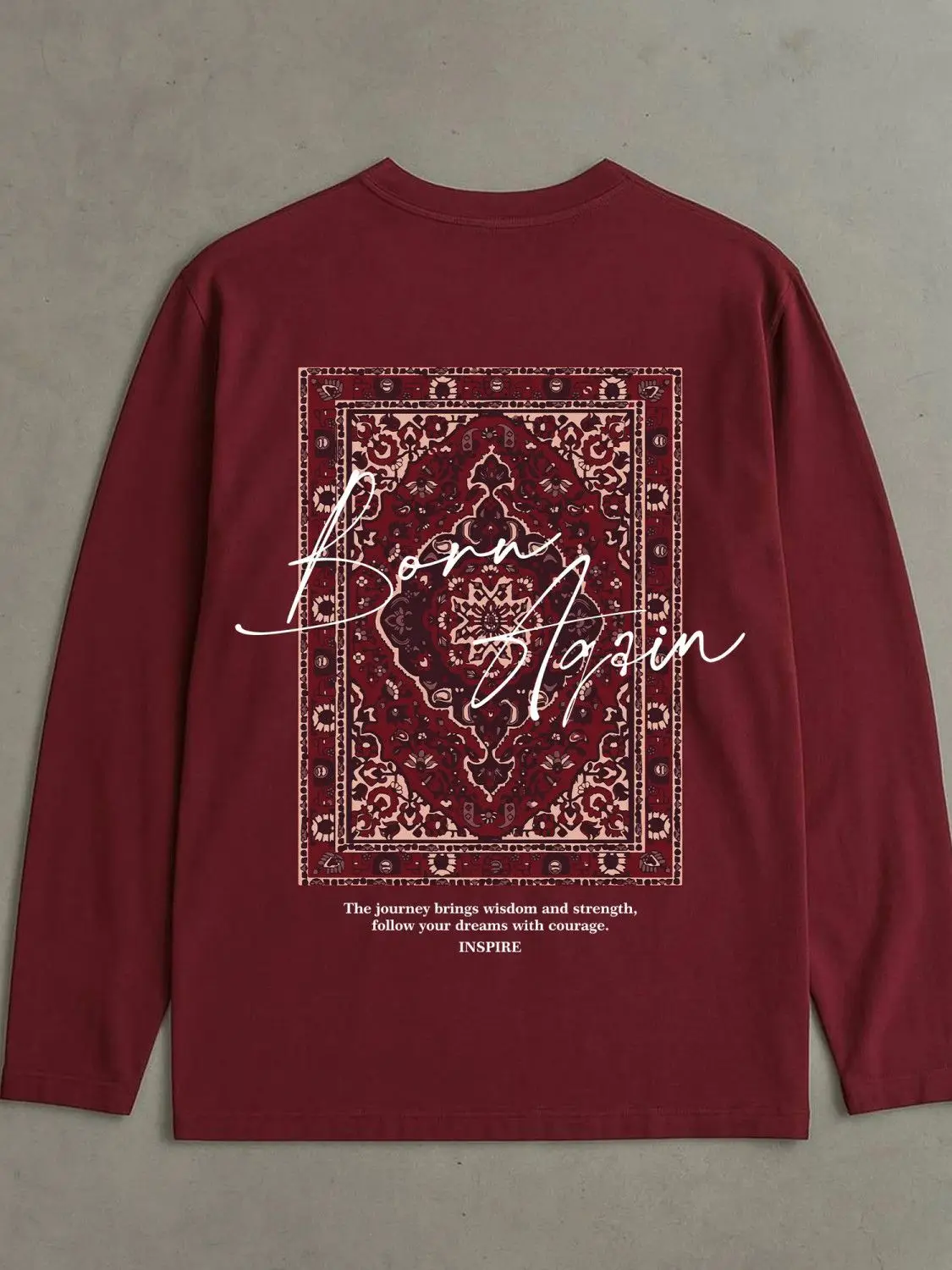Chemises rouge vin au Design de rue russe, hauts graphiques imprimés au dos, en pur coton, à manches longues, amples