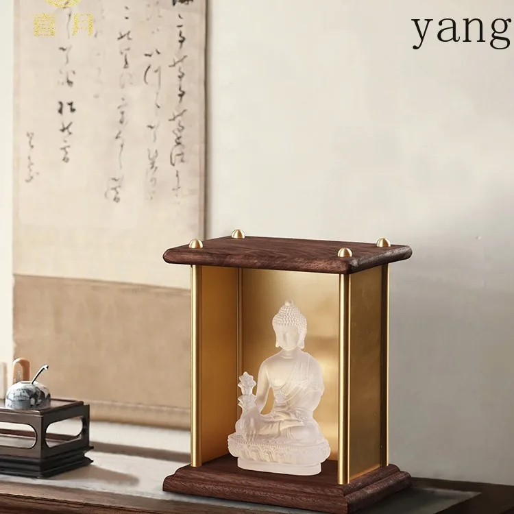 YJQ Solid wood small mini desktop Buddhist shrine shrine Guanyin Bodhisattva Buddha offering table