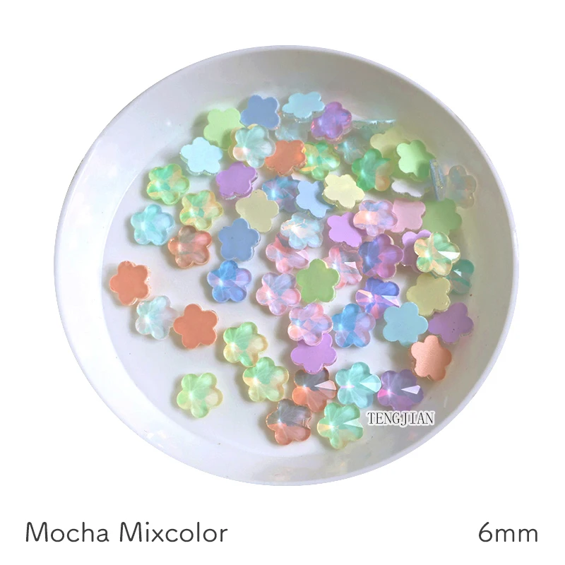 Mocha 6MM Flower Flat Back 8 Colors Glass Crystal Nail Art Rhinestone 30/100Pcs DIY Manicure Decoration Accessories Stone