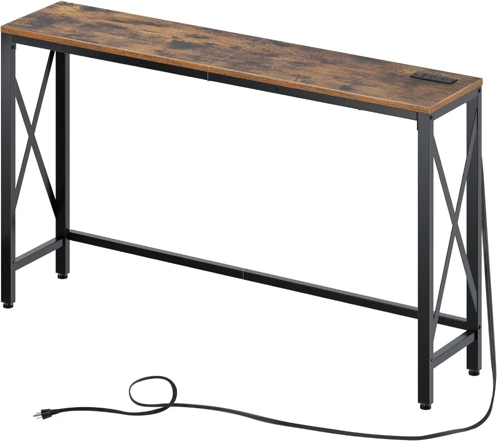 Rolanstar Console Table with Power Outlet, Narrow Sofa Table, 55.1