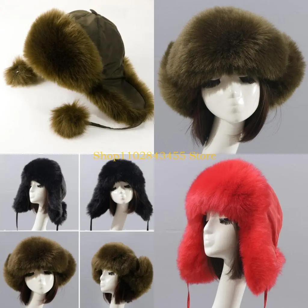 49mc-フェイクファー帽子女性スキー帽子耳フラップ付きユニバーサル屋外スポーツハイキング帽子