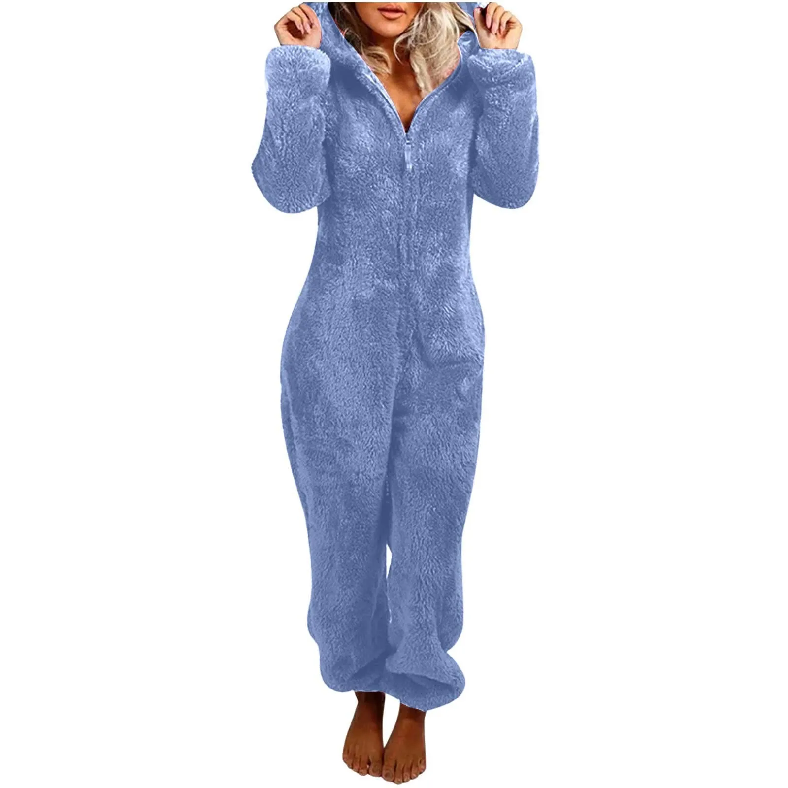 Plus Size Korallen Fleece Overall für Frauen Weihnachten Pyjama einteilige Pyjamas Winter warme Frauen Kapuze Onesies Nachtwäsche S-3xl