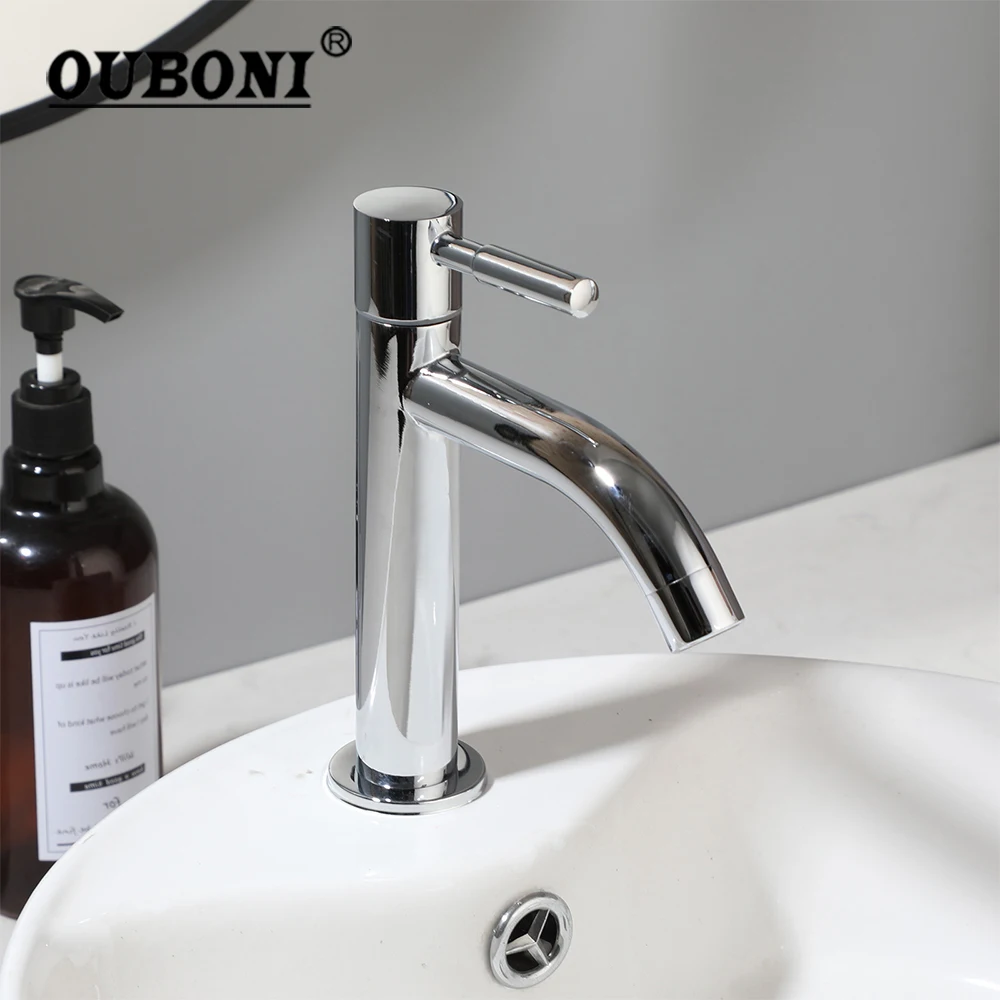 OUBONI Bathroom Sink Faucet Cost-Effective  Counter Top Faucets Deck Mounted Hot Cold  Mixer Taps With Single Handle Single Hole