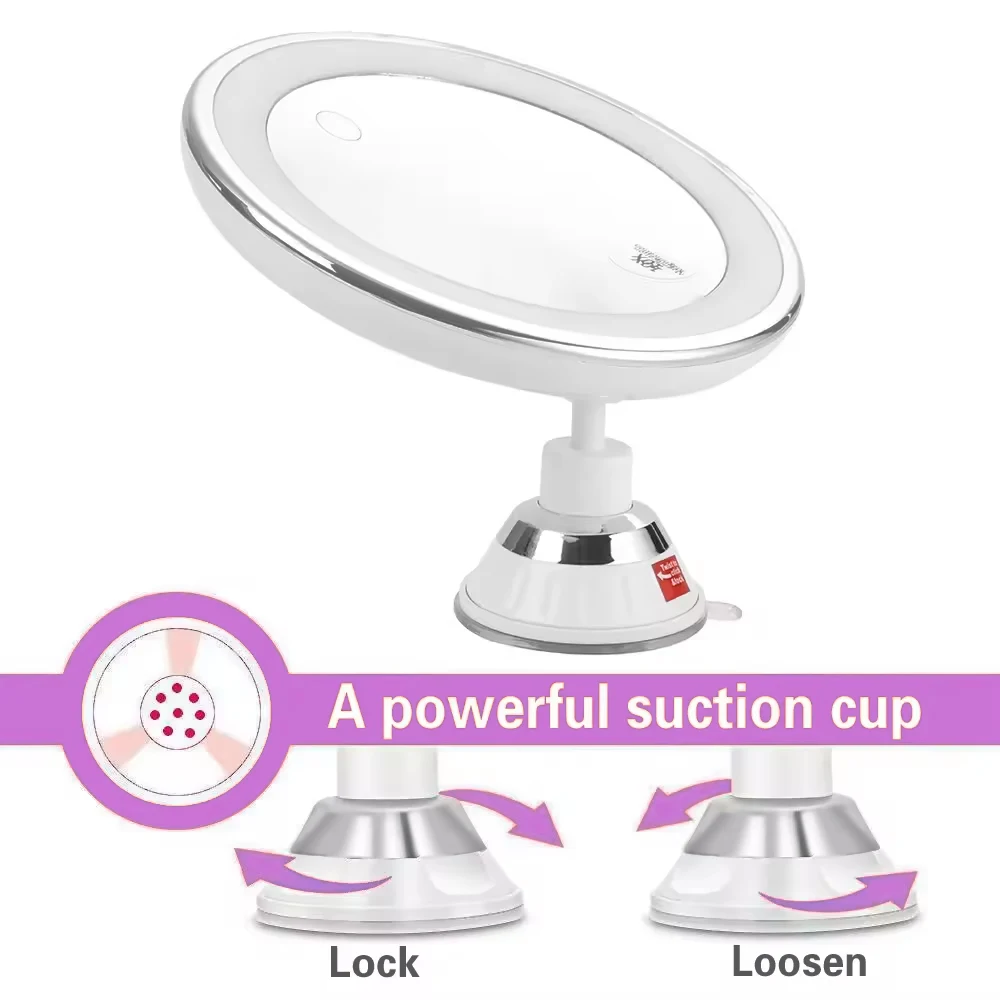 LED Makeup Magnifying Mirror 3 Light Colors Illuminated with 10x Magnification and Suction Cup 360° Rotation Brightness Dimmable