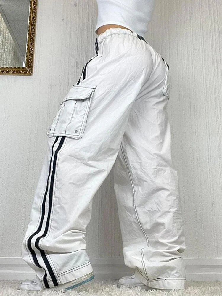plus Size Women\'s Striped Wide Leg Sweatpants Lace-Up Elastic Waist Casual Loose Fit Work Trousers 2025 Fashion Trend